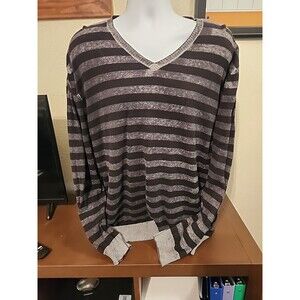 INC International Concepts Black Striped V-Neck Shirt Size XXL 2XL Long Sleeve